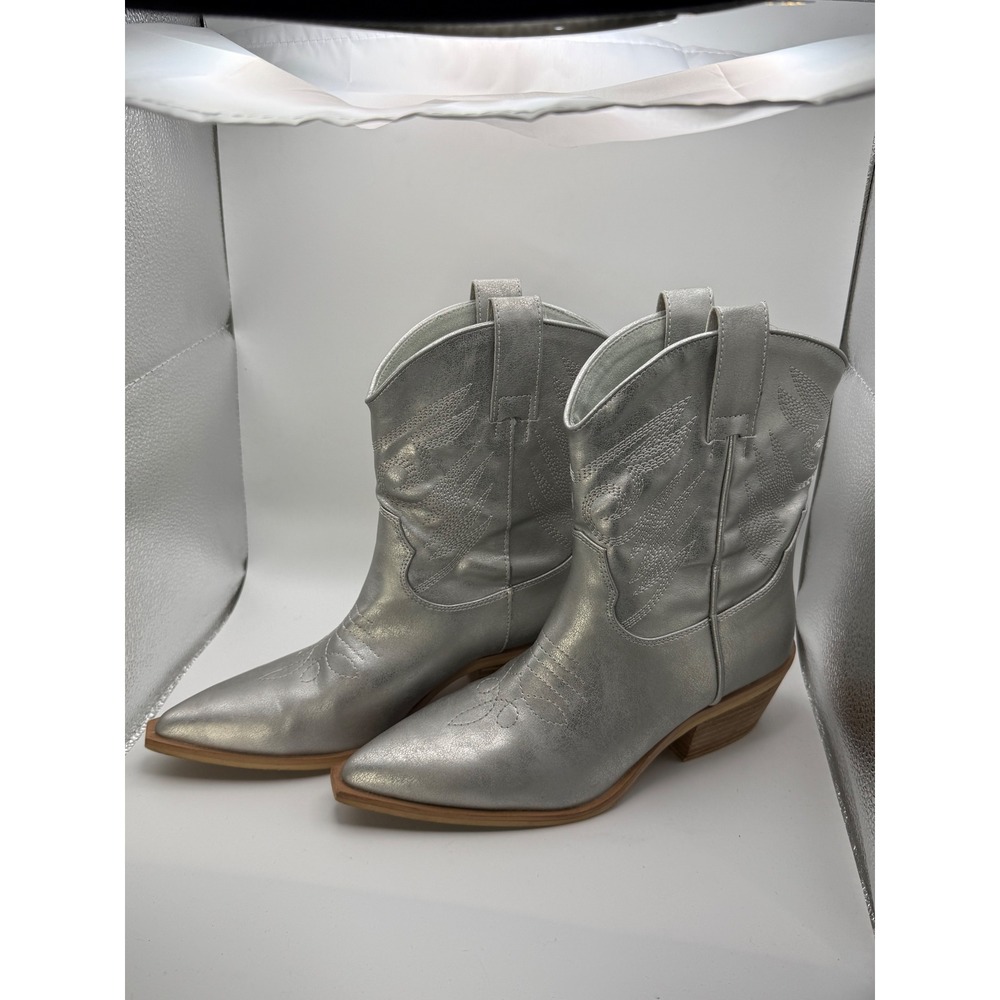 Shu‎ Shop Metallic Silver Cowboy Western Boots Womens 8 Pointed Toe Zahara